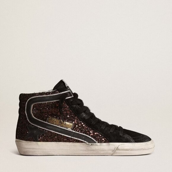 Slide in brown glitter with black leather star and flash - Picture 14 of 15